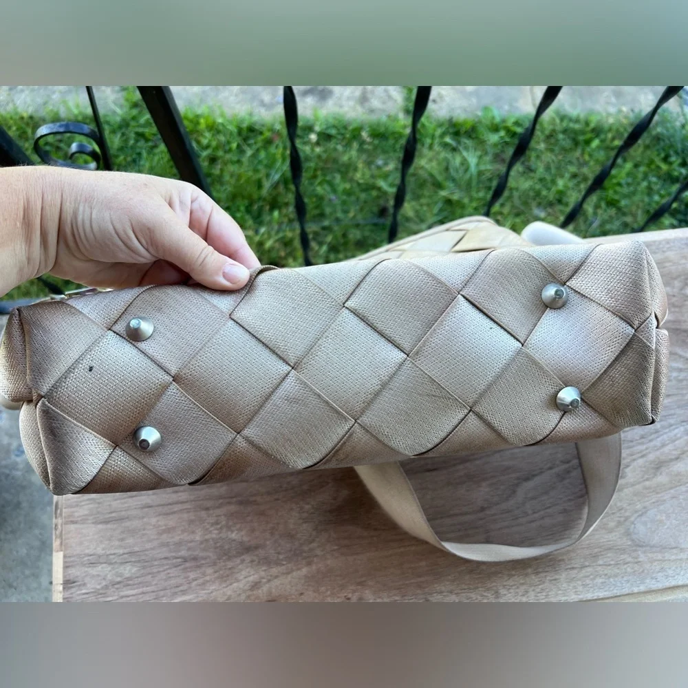 Maggie Bags Recycled Seatbelt Shoulder Bag Tan Large Crossbody Purse 15x11
